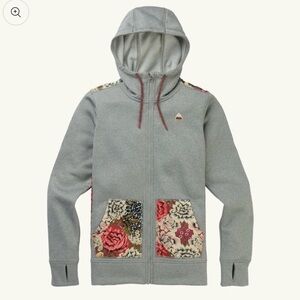 Burton Women's Gray Hooded Zip Sweater with Cheetah Floral Accents